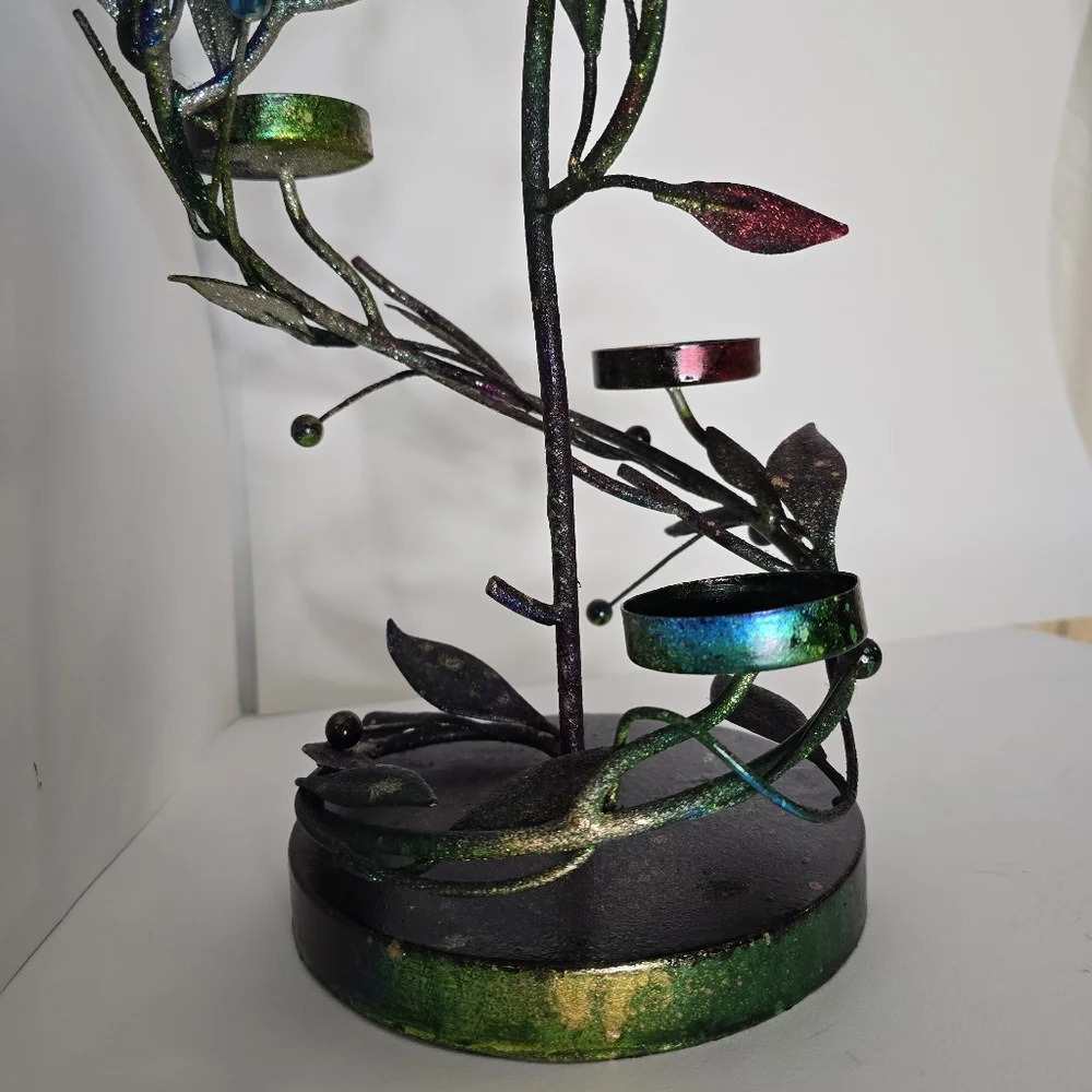 HANDCRAFTED Upcycled Metal Tea Light Candle Holder HANDPAINTED Table Art Decor